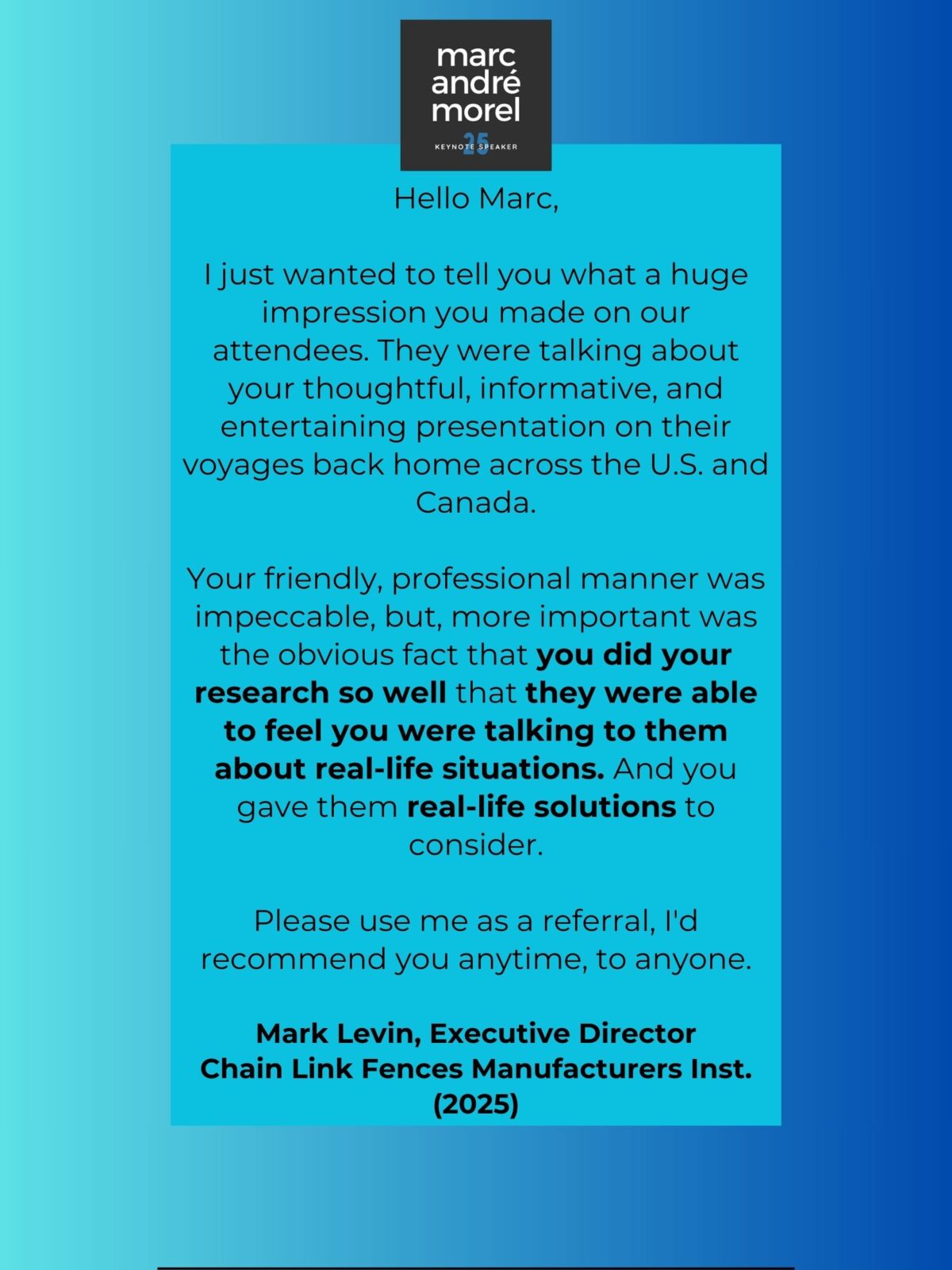 Visual Testimonials Mark Levin